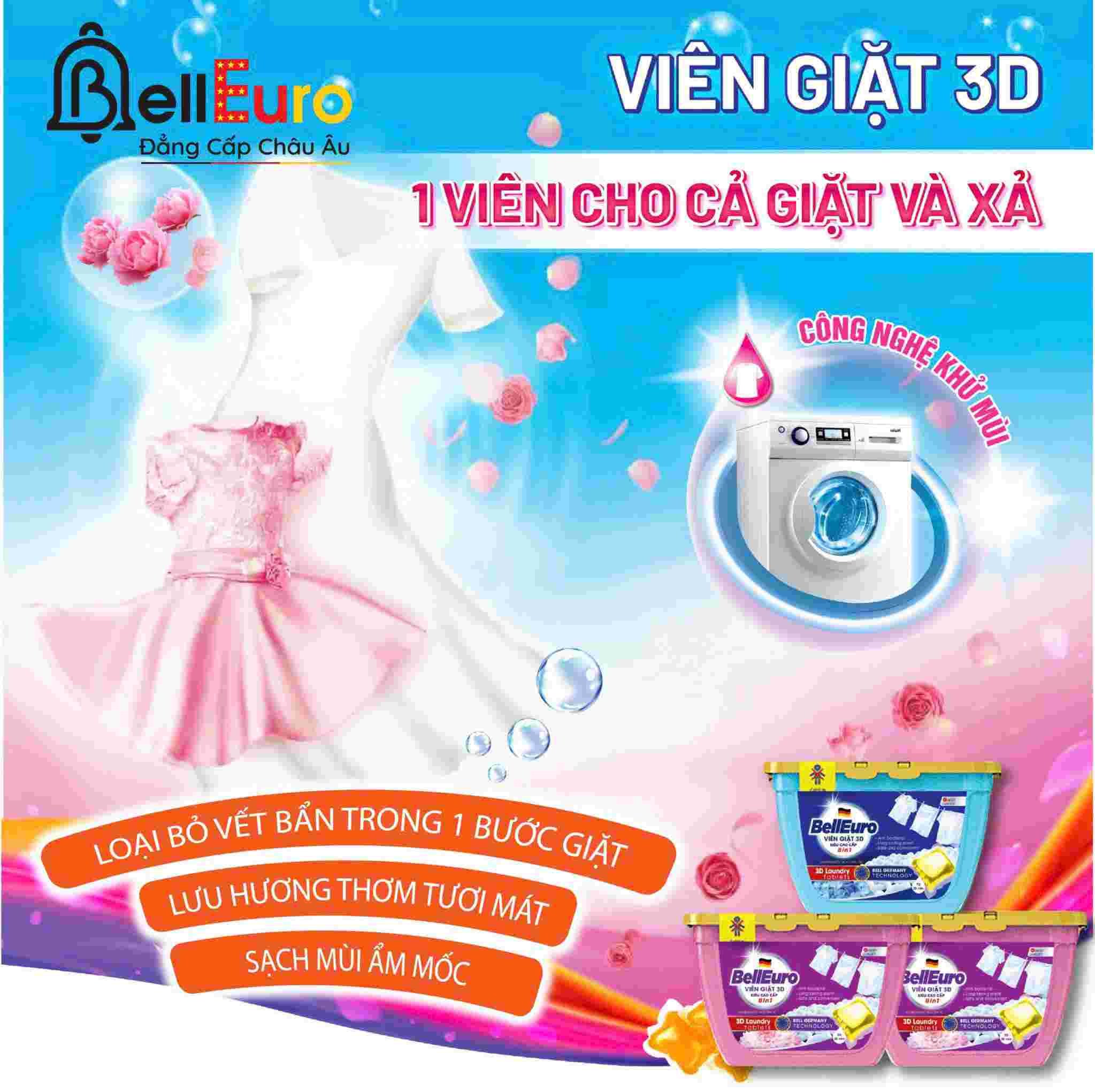 Viên Giặt 3D Công Nghệ Sinh Học Bell Euro 25 Viên Trắng